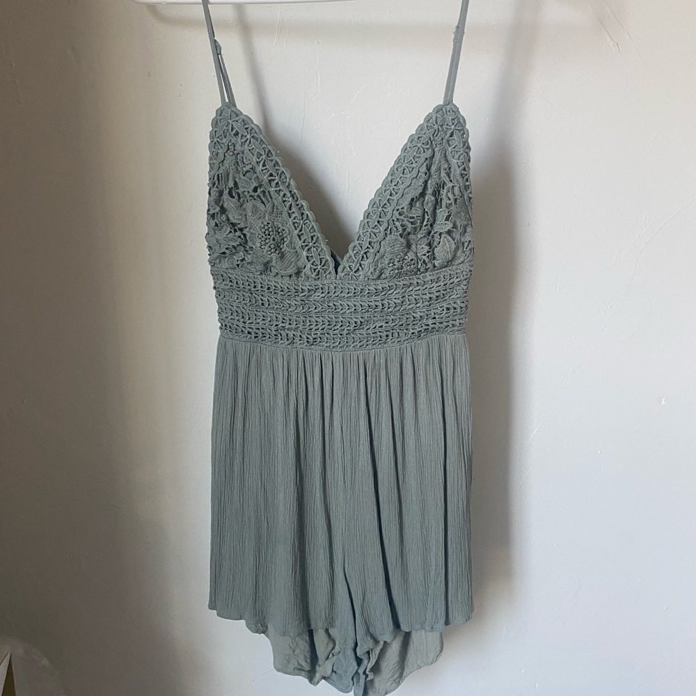 Boho crocheted top romper with tie back